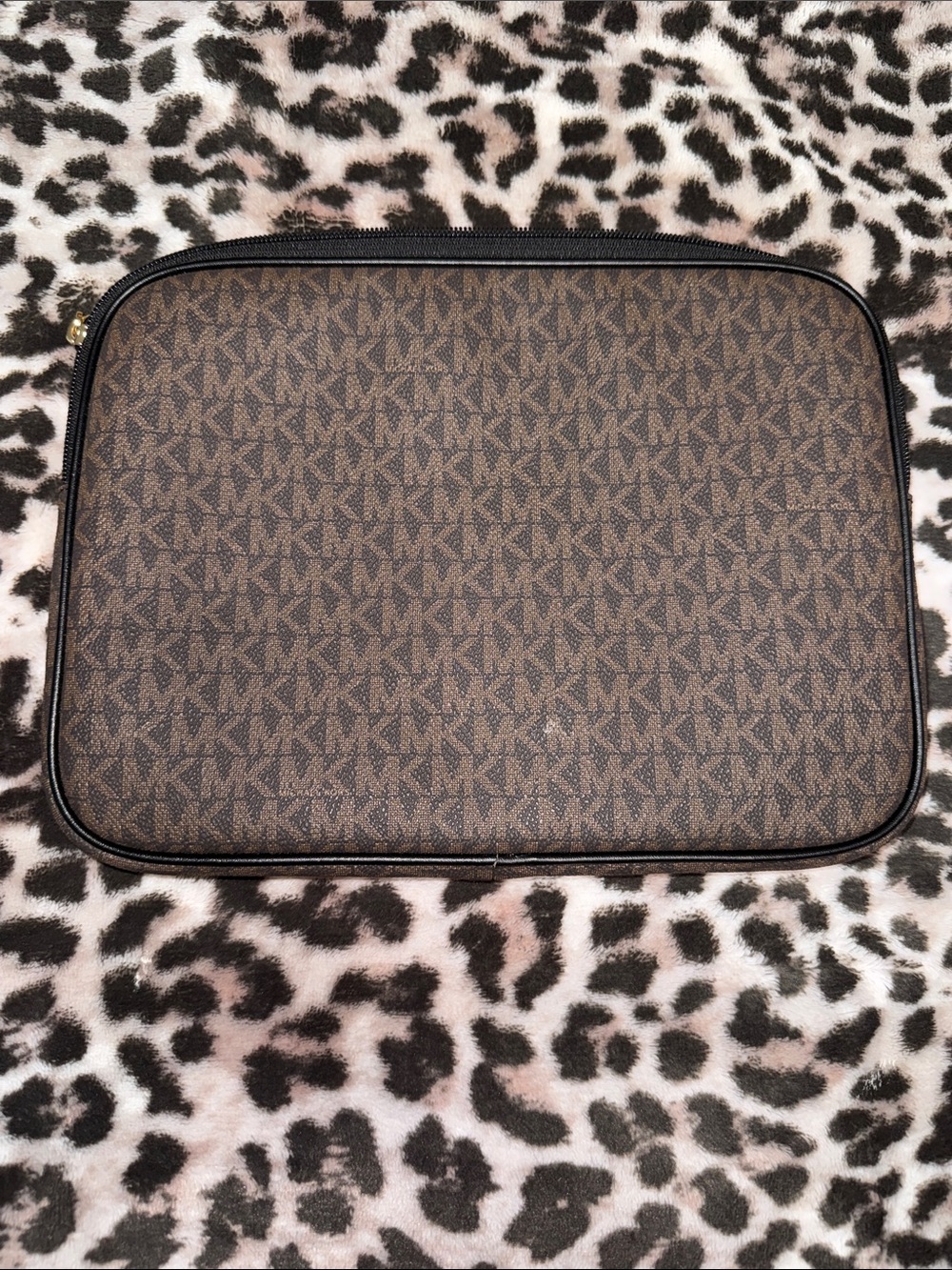 Michael Kors Brown Monogram Toiletry Pouch with Gold Logo - Picture 3 of 4